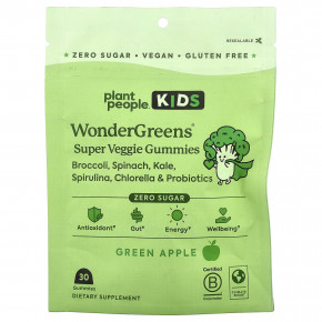 Plant People, Для детей, вегетарианские жевательные мармеладки WonderGreens, зеленое яблоко, 30 жевательных таблеток в Москве - eco-herb.ru | фото