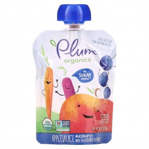 Plum Organics, яблочное пюре с голубикой и морковью, 4 пакетика по 90 г (3,17 унции) в Москве - eco-herb.ru | фото