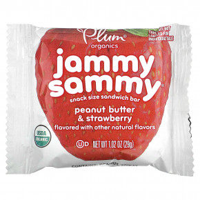 Plum Organics, Jammy Sammy, сэндвич-батончик для снеков, от 15 месяцев, с арахисовым маслом и клубникой, 5 батончиков, 29 г (1,02 унции) в Москве - eco-herb.ru | фото