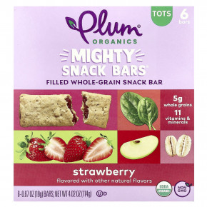 Plum Organics, Mighty Snack Bars®, батончики, клубника, 6 батончиков, 19 г (0,67 унции) каждый в Москве - eco-herb.ru | фото