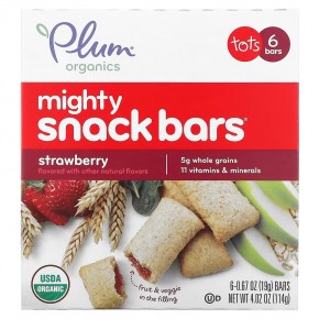 Plum Organics, Mighty Snack Bars, для малышей, клубничный вкус, 6 батончиков по 19 г (0,67 унции) - описание