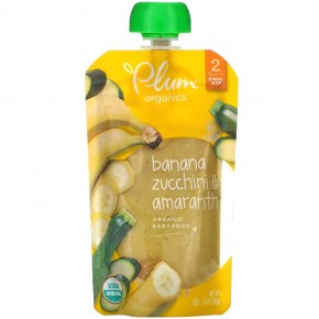 Plum Organics, Organic Baby Food, 6 Mons & Up, Banana, Zucchini & Amaranth, 3.5 oz (99 g) - описание