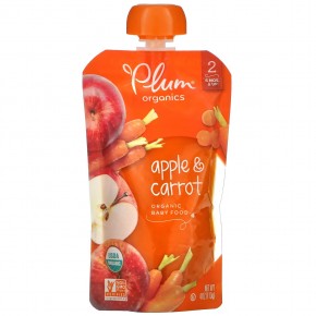 Plum Organics, Organic Baby Food, 6 Mos & Up, Apple & Carrot, 4 oz (113 g) - описание