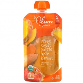 Plum Organics, органическое детское питание, этап 2, манго, батат, яблоко, пшено, 99 г (3,5 унции) - описание