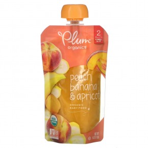Plum Organics, Organic Baby Food, 6 Mos & Up, Peach, Banana & Apricot, 4 oz (113 g) - описание