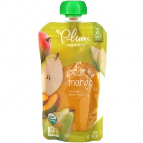 Plum Organics, Organic Baby Food, 6 Mos & Up, Pear & Mango, 4 oz (113 g) - описание