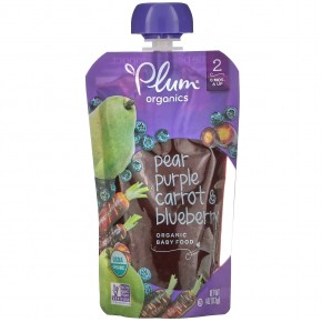 Plum Organics, Organic Baby Food, 6 Mos & Up, Pear, Purple Carrot & Blueberry, 4 oz (113 g) - описание
