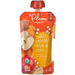 Plum Organics, Organic Baby Food, 6 Mos & Up, Sweet Potato, Apple & Corn, 4 oz (113 g) - описание