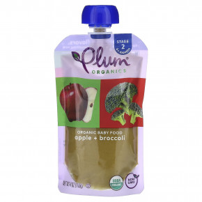 Plum Organics, органическое детское питание, для детей от 6 месяцев, яблоко и брокколи, 4 пакетика по 113 г (4 унции) в Москве - eco-herb.ru | фото