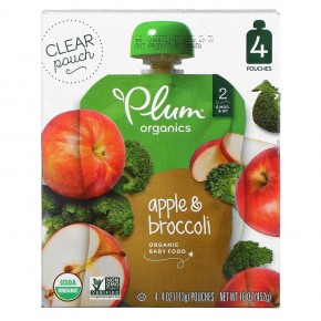 Plum Organics, Органическое детское питание, этап 2, яблоко и брокколи, 4 пакетика по 113 г (4 унции) в Москве - eco-herb.ru | фото