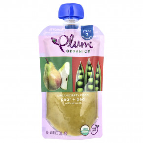 Plum Organics, Органическое детское питание, от 6 месяцев, груша + горох со шпинатом, 113 г (4 унции) - описание | фото