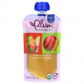 Plum Organics, органическое детское питание от 6 месяцев, груша и манго, 113 г (4 унции) - описание