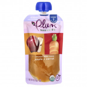 Plum Organics, Органическое детское питание, стадия 2, яблоко и морковь, 4 унции (113 г) - описание | фото