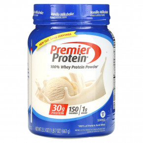 Premier Protein, Порошок из 100% сывороточного протеина, ванильный молочный коктейль, 663 г (1 фунт 7 унций) в Москве - eco-herb.ru | фото