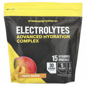 Primaforce, Electrolytes, улучшенный комплекс для увлажнения, персик и манго, 30 пакетиков по 5,9 г (0,21 унции) - описание