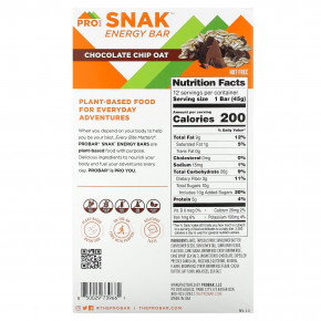 ProBar, Snak Energy Bar, овсяные хлопья с шоколадной крошкой, 12 батончиков по 45 г (1,6 унции) в Москве - eco-herb.ru | фото