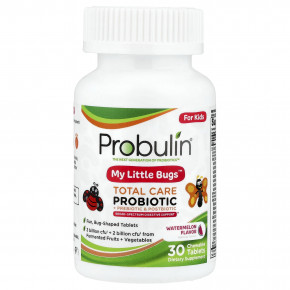 Probulin, My Little Bugs™, Total Care, пробиотик, пребиотик и постбиотик для детей, со вкусом арбуза, 30 жевательных таблеток - описание | фото