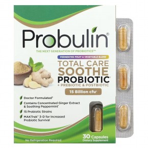 Probulin, Total Care Soothe пробиотик + пребиотик и постбиотик, 15 млрд КОЕ, 30 капсул в Москве - eco-herb.ru | фото