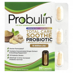 Probulin, Total Care, успокаивающий пробиотик, пребиотик и постбиотик, 30 капсул - описание | фото