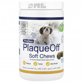 ProDen, PlaqueOff®, жевательные таблетки, для собак и кошек мелких и средних пород, 90 жевательных таблеток, 225 г (7,9 унции) - описание | фото