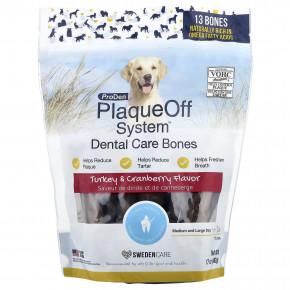 ProDen, PlaqueOff System™, Dental Care Bones, для средних и крупных собак, со вкусом индейки и клюквы, 13 костей, 482 г (17 унций) в Москве - eco-herb.ru | фото