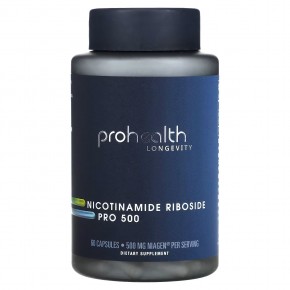 ProHealth Longevity, никотинамид рибозид Pro 500, 500 мг, 60 капсул (250 мг в 1 капсуле) - описание