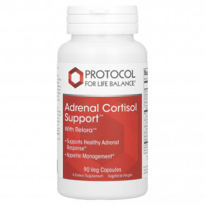 Protocol for Life Balance, Adrenal Cortisol Support с Relora, препарат для поддержки надпочечников, 90 растительных капсул - описание | фото