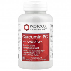 Protocol for Life Balance, Curcumin PC With Meriva®, 60 растительных капсул (500 мг в 1 капсуле) - описание | фото