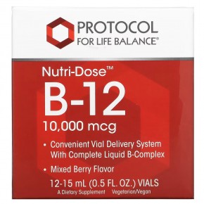 Protocol for Life Balance, Nutri-Dose B-12, ягодное ассорти, 10 000 мкг, 12 флаконов по 15 мл (0,5 жидк. унц.) в Москве - eco-herb.ru | фото