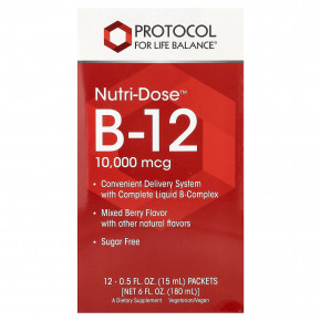 Protocol for Life Balance, Nutri-Dose™ B12, витамин B12, ягодное ассорти, 12 пакетиков по 15 мл (0,5 жидк. унции) - описание | фото
