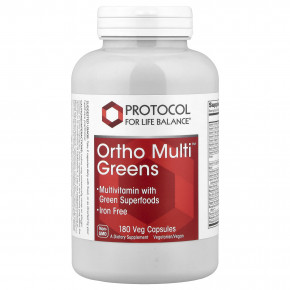 Protocol for Life Balance, Ortho Multi™ Greens, 180 вегетарианских капсул - описание | фото