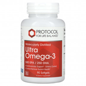 Protocol for Life Balance, Ultra Omega-3, 500 ЭПК / 250 ДГК, 90 мягких таблеток - описание | фото