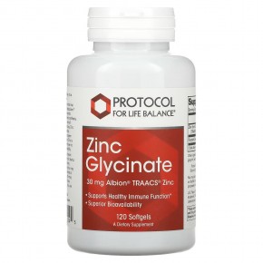 Protocol for Life Balance, Zinc Glycinate, 30 mg, 120 Softgels в Москве - eco-herb.ru | фото