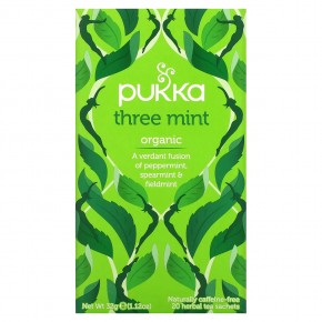 Pukka Herbs, Three Mint, без кофеина, 20 пакетиков травяного чая, 32 г (1,12 унции) в Москве - eco-herb.ru | фото