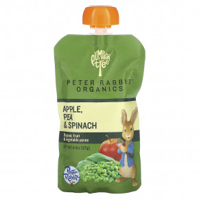 Pumpkin Tree Organics, Peter Rabbit Organics, органическое фруктовое и овощное пюре, яблоко, горох и шпинат, 125 г (4,4 унции) в Москве - eco-herb.ru | фото