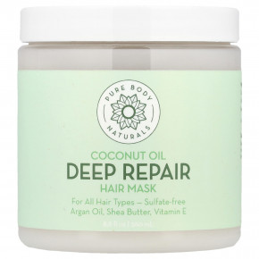 Pure Body Naturals, маска для глубокого восстановления волос с кокосовым маслом, 260 мл (8,8 жидк. унции) - описание | фото