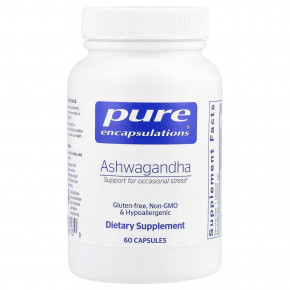 Pure Encapsulations, Ашваганда, 60 капсул (500 мг на капсулу) - описание | фото