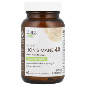 Pure Essence, MyPure ™, Lion's Mane 4X, сверхсила, 60 растительных капсул - описание | фото