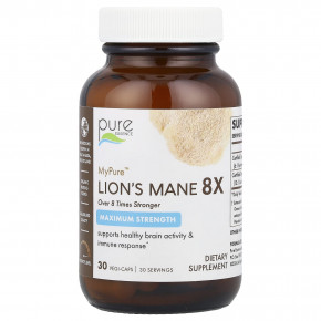 Pure Essence, MyPure ™, Lion's Mane 8X, максимальная сила действия, 30 растительных капсул - описание | фото