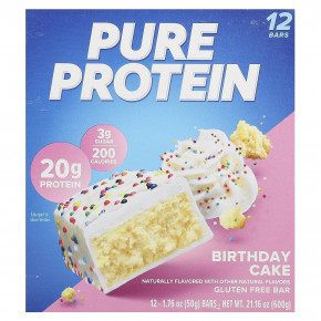 Pure Protein, батончики без глютена, со вкусом праздничного торта, 12 батончиков, 50 г (1,76 унции) - описание