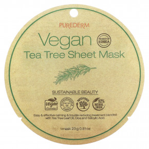 Purederm, Vegan Tea Tree Sheet Beauty Mask, 1 тканевая маска, 23 г (0,81 унции) в Москве - eco-herb.ru | фото