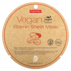 Purederm, Vegan Vitamin Sheet Beauty Mask, 1 тканевая маска, 23 г (0,81 унции) в Москве - eco-herb.ru | фото