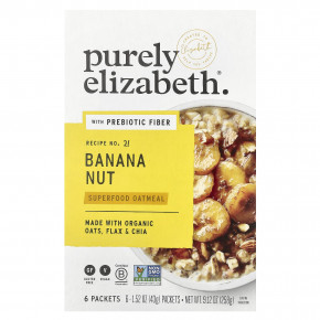 Purely Elizabeth, Овсянка Superfood с пребиотической клетчаткой, банан и орех, 6 пакетиков по 43 г (1,52 унции) - описание