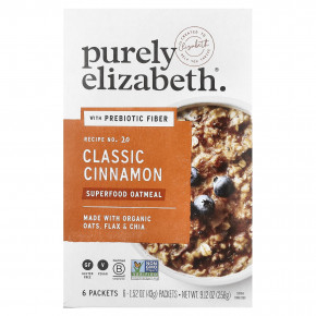 Purely Elizabeth, Овсянка Superfood с пребиотической клетчаткой, классическая корица, 6 пакетиков по 43 г (1,52 унции) в Москве - eco-herb.ru | фото