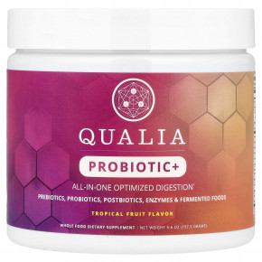 Qualia, Probiotic +, тропические фрукты, 157,5 г (5,6 унции) - описание | фото