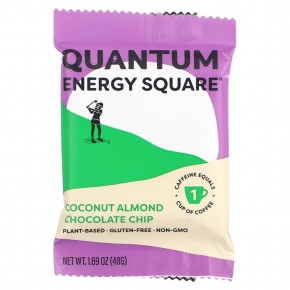 Quantum Energy Square, Кокос и миндаль, шоколадная крошка, 8 квадратов, 48 г (1,69 унции) в Москве - eco-herb.ru | фото