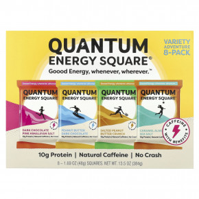 Quantum Energy Square, энергетические батончики, ассорти вкусов, 8 шт. в упаковке, 48 г (1,69 унции) каждый в Москве - eco-herb.ru | фото