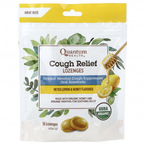 Quantum Health, Леденцы от кашля, лимон Мейера и мед, 5 мг, 18 пастилок - описание | фото