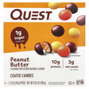 Quest Nutrition, Coated Candies, арахисовая паста, 4 упаковки по 49 г (1,73 унции) в Москве - eco-herb.ru | фото