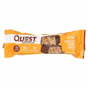 Quest Nutrition, Hero Protein Bar, хрустящий шоколад с арахисовой пастой, 12 батончиков по 54 г (1,9 унции) в Москве - eco-herb.ru | фото